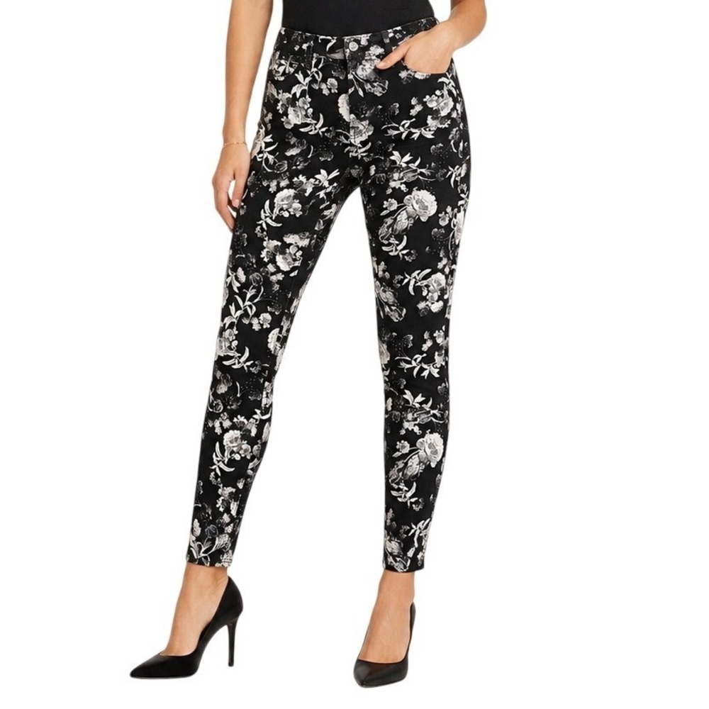 JEN7 by 7 For All Mankind Black Floral Ankle Skinny Jeans Women's 10